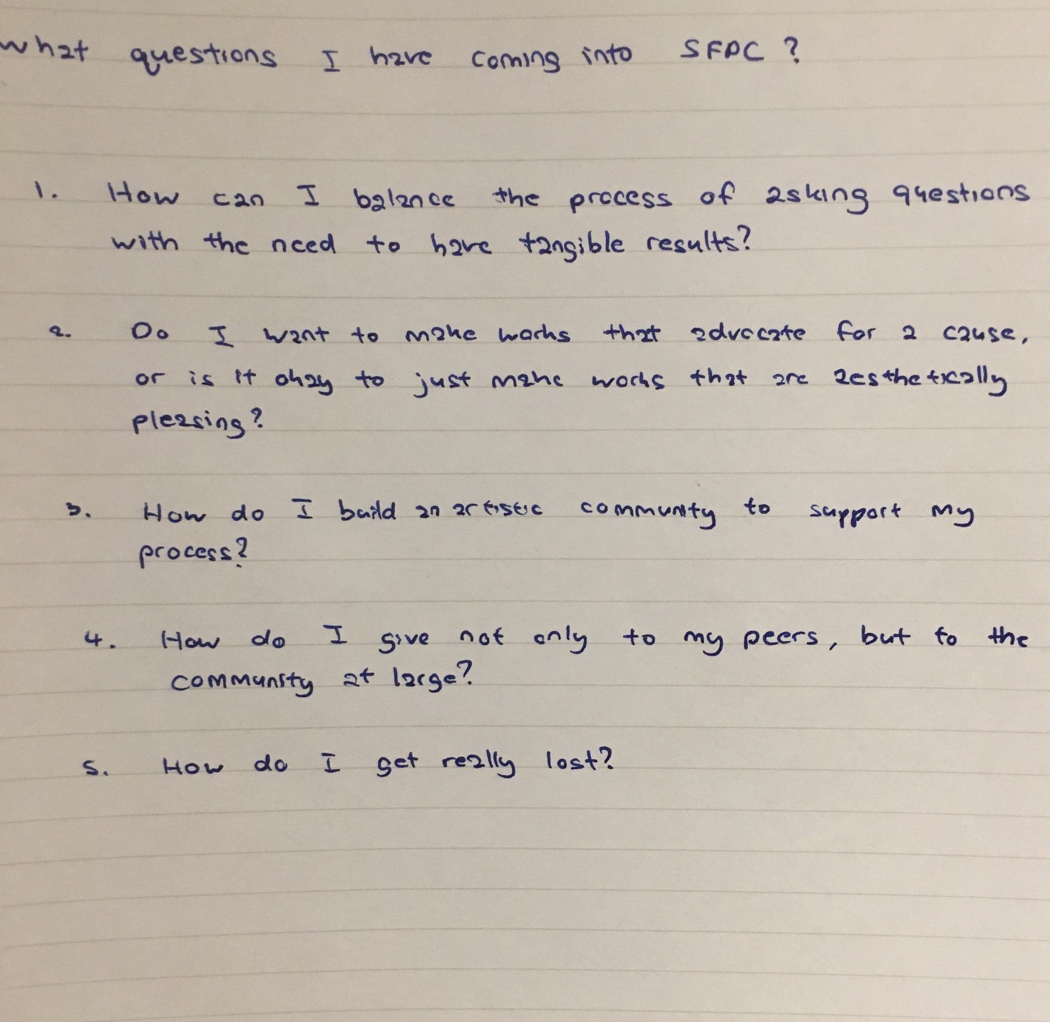 My questions for SFPC